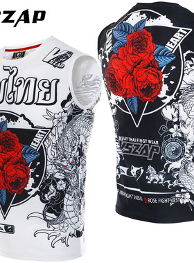 VSZAP泰拳弹力速干背心无袖MMA健身男运动格斗搏击T恤播求武林风