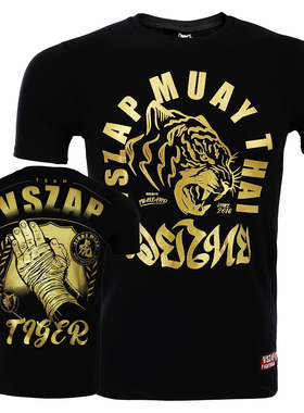 VSZAP老虎泰拳MMA搏击纯棉烫金运动拳击格斗UFC短袖T恤男健身训练
