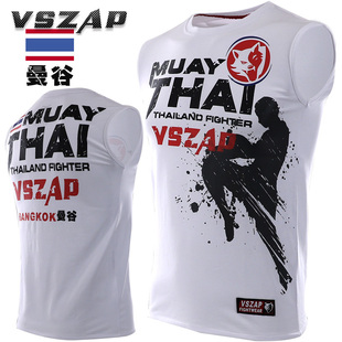VSZAP健身背心无袖T恤MMA散打泰拳搏击格斗棉UFC训练运动跑步男