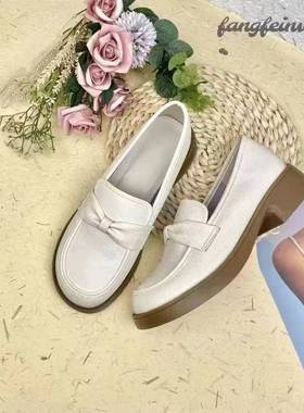 2025新款一脚蹬软底黑色单鞋舒适英伦真软皮风小乐福鞋百搭皮鞋女