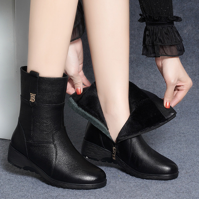 2024新款头层软皮中筒靴女短靴冬季加绒棉鞋厚底保暖皮促销保暖,女鞋,时装靴,淘宝优惠券,粉丝福利购,淘宝优惠卷