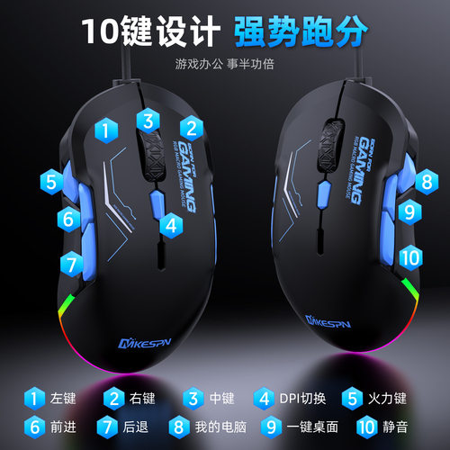 有线左撇子专用10键宏游戏鼠标