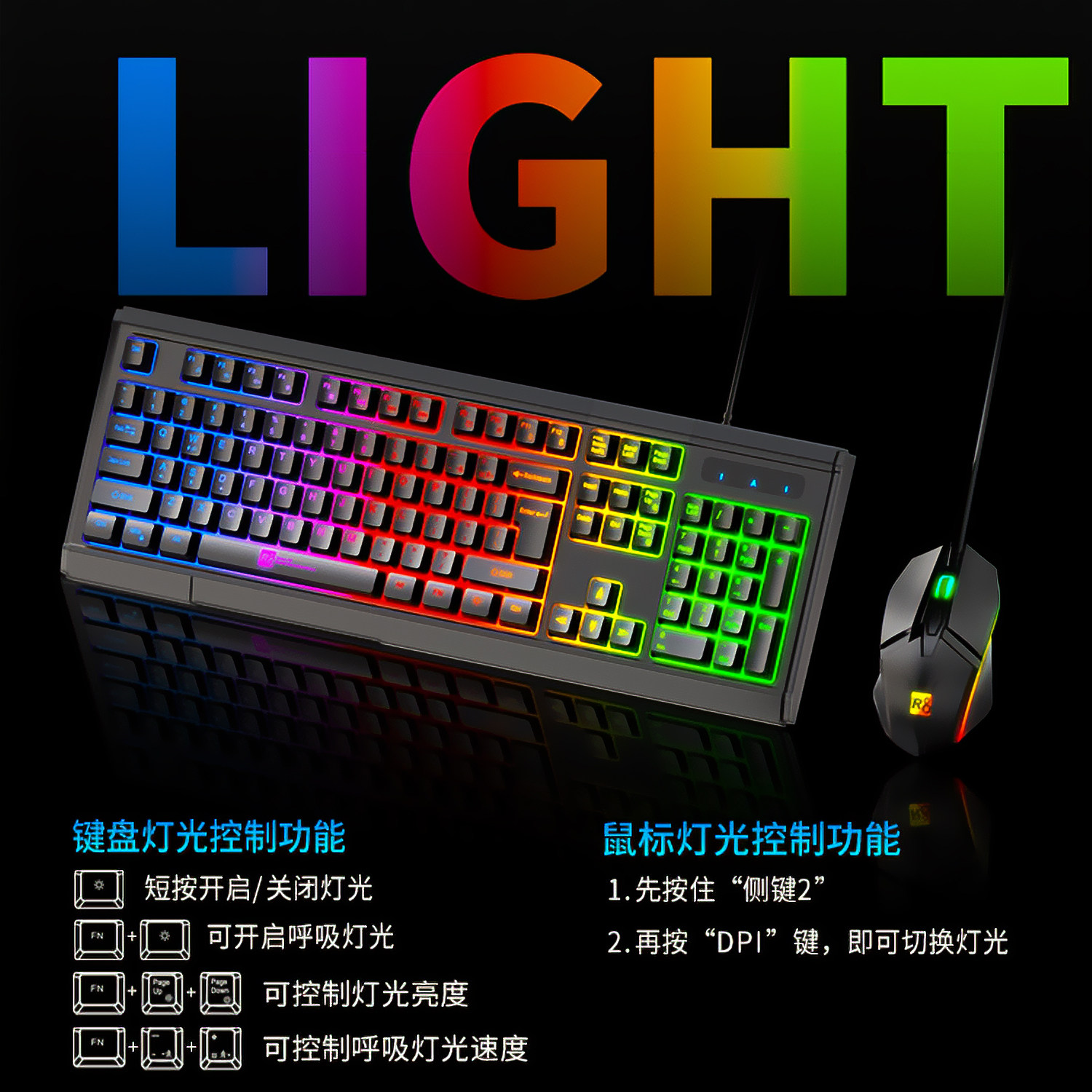 有线游戏键盘鼠标套装RGB背光办公笔记本电脑台式机键鼠机械手感