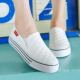 休闲鞋 人本3092帆布鞋 女一脚蹬懒人鞋 松糕乐福鞋 女平底厚底小白鞋