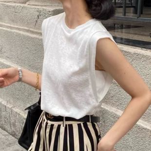 T冰麻背心褂子女 圆领防走光坎袖 韩系轻薄显瘦无袖