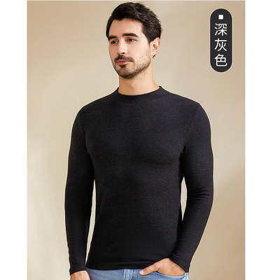 圆领长袖德绒深灰色男士竖条