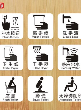 按钮卫生间厕所温馨提示玻璃贴纸