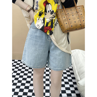 直筒宽松百搭高腰a字显瘦阔腿裤 女夏新款 牛仔短裤 superxue