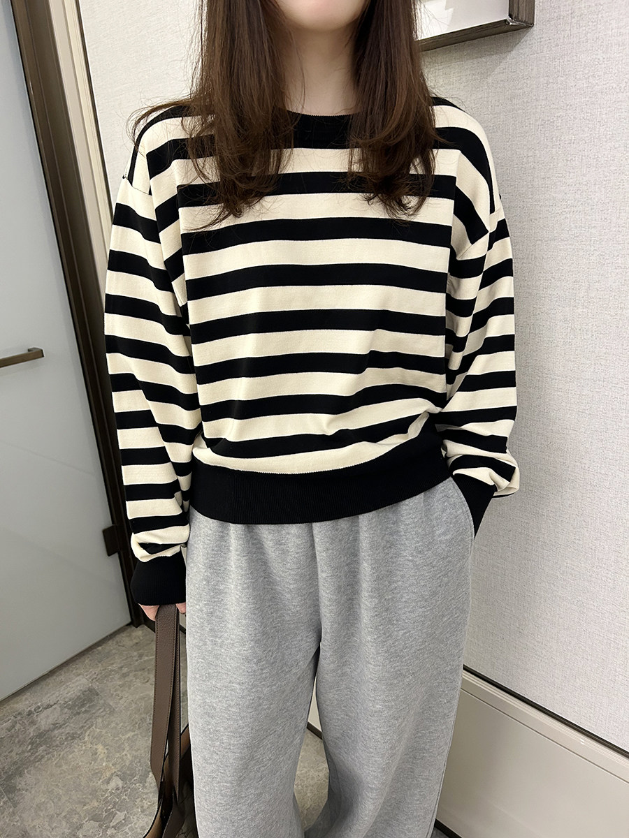 常规正常韩版简约黑白条卫衣针织