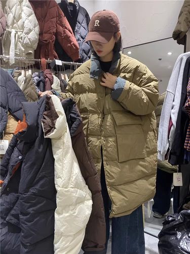 韩版长款立领90白鸭绒羽绒服