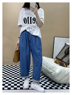 子奶奶裤 蓝色牛仔裤 显瘦休闲宽松直筒裤 新款 81186 女夏季