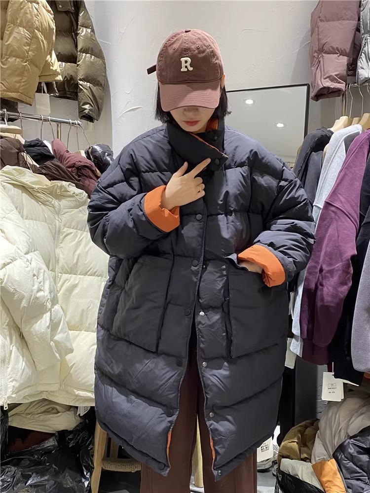 韩版长款立领90白鸭绒羽绒服