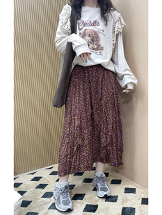 休闲碎花大摆褶皱松紧腰半身裙女 韩版 superxue夏装 新款