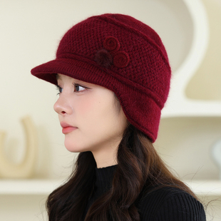 中老年人冬天妈妈帽子女针织保暖毛线帽老太太加绒加厚冬老人棉帽