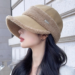 韩版女士毛绒棒球帽冬天加绒帽子女秋冬加厚鸭舌帽保暖护耳骑车