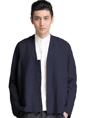 闭店清仓精品增简中式 男式汉服复古文艺双层休闲 麻暗扣对襟道袍