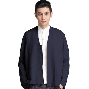 闭店清仓精品增简中式 男式汉服复古文艺双层休闲 麻暗扣对襟道袍