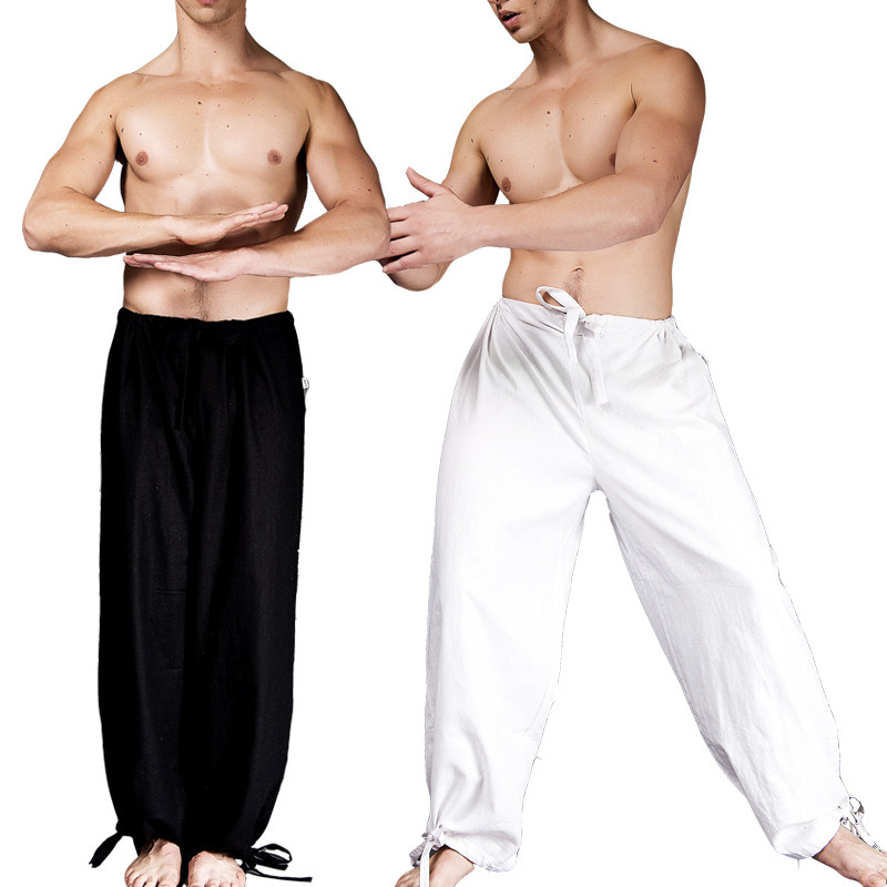 闭店清仓四季棉麻 宽松男禅修练功服瑜伽裤太极打坐裤直筒 带抽绳