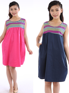 夏季孕妇装纯棉孕妇裙宽松休闲裙韩版裙哺乳背心裙家居外出服9159