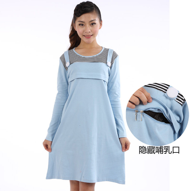 春装秋装四季孕妇连衣裙哺乳裙家居裙睡衣裙针织棉质舒适宽松裙40