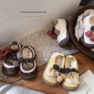 韩版樱桃儿童帆布鞋春夏女童蕾丝边单鞋软底男童童鞋幼儿园室内鞋