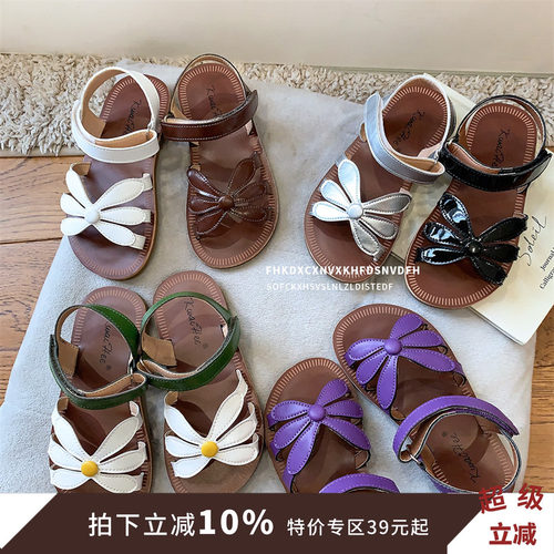 韩版女童露趾花朵凉鞋