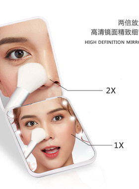 Compact Led Makeup Mirror With Light 1X/2X Magnifying Pocket