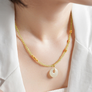 珞有时「翠意和田」新中式和田玉串珠项链国风轻奢锁骨链