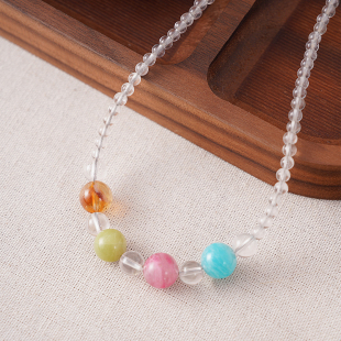珞有时天然白水晶糖果色四色水晶项链金木水火土五行水晶颈链显白