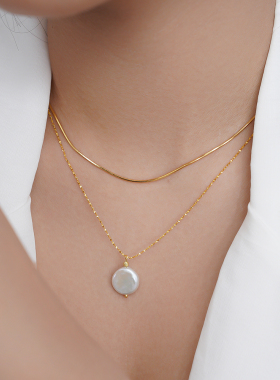 珞有时•白百何同款天然巴洛克珍珠项链叠戴蛇骨链925纯银简约法式