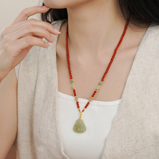 珞有时「瑞玉南红」 新中式南红和田玉吊坠时尚百搭毛衣链