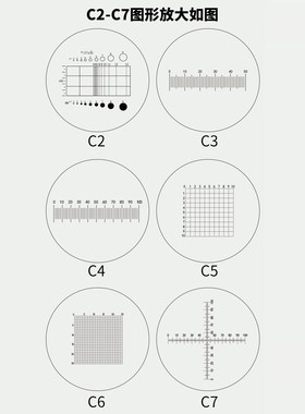 C7显微镜目镜测微尺直径16~27mm分划板十字双向刻度尺DIV=0.1mm|