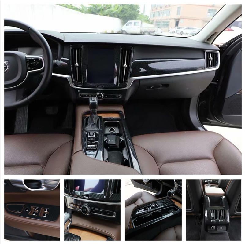 适用于16-21款沃尔沃s90碳纤维桃木内饰贴 改装中控排挡电动窗贴