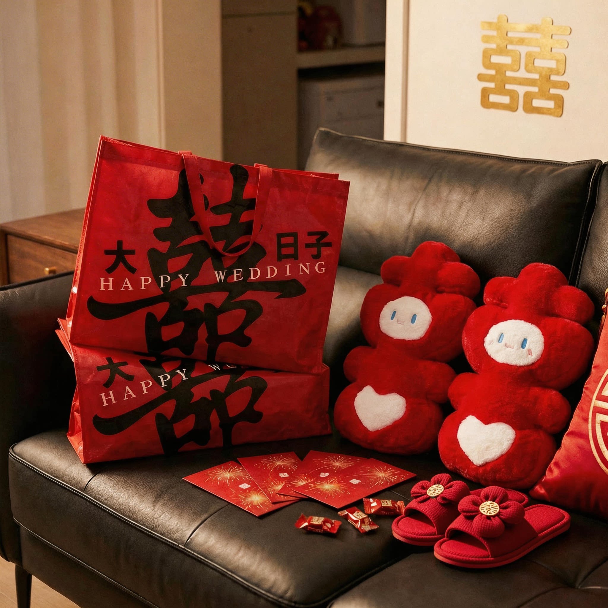糊涂娘娘结婚装被子喜袋女方陪嫁出嫁用品红色手提超大号收纳袋