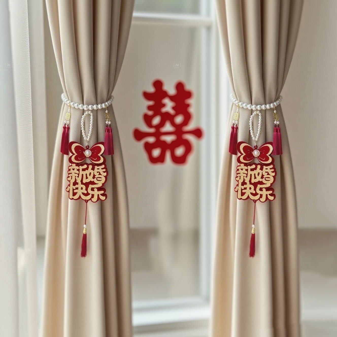 糊涂娘娘结婚用窗帘绑带一对图片