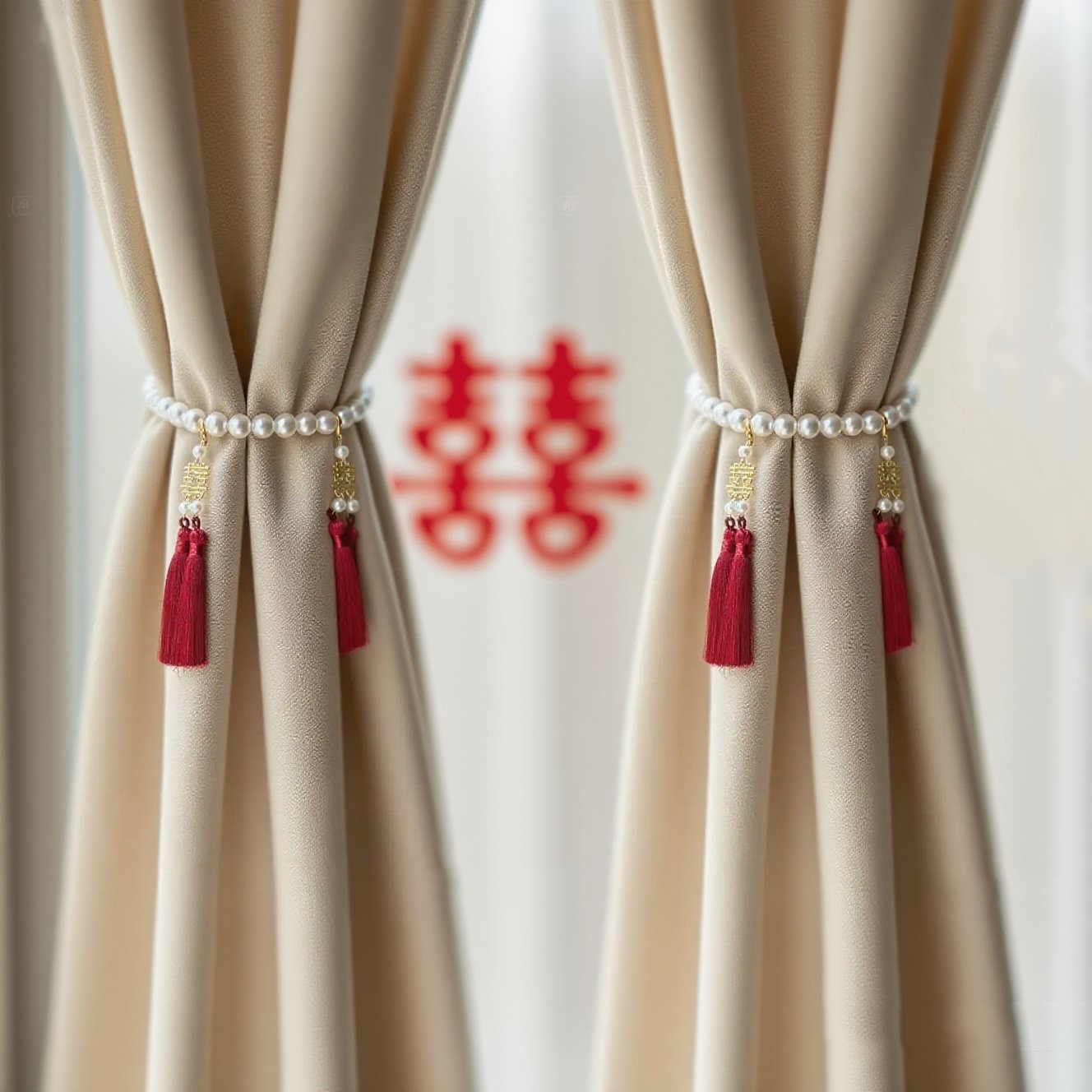 糊涂娘娘结婚用窗帘绑带一对婚房布置装饰高级感男方女方客厅挂件