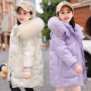童装中大童羽绒服女童2024新款儿童中长款洋气棉衣服加厚冬季外套