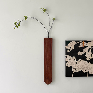 枝悟 乌檀木壁挂花瓶 ins复古客厅干花装饰花器 侘寂壁饰民宿摆件