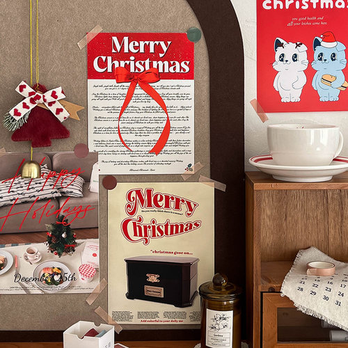 枝悟 美式圣诞节氛围海报 小众艺术感墙壁装饰油画布 ins软装墙饰