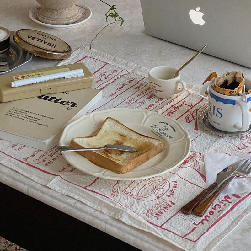 治愈生活~ 法式手写字母餐垫 棉麻背景布餐厅装饰 美食摆拍道具