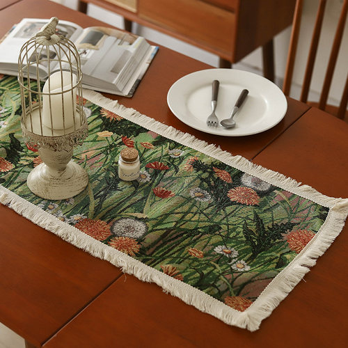 莫奈花园油画桌旗家居装饰布