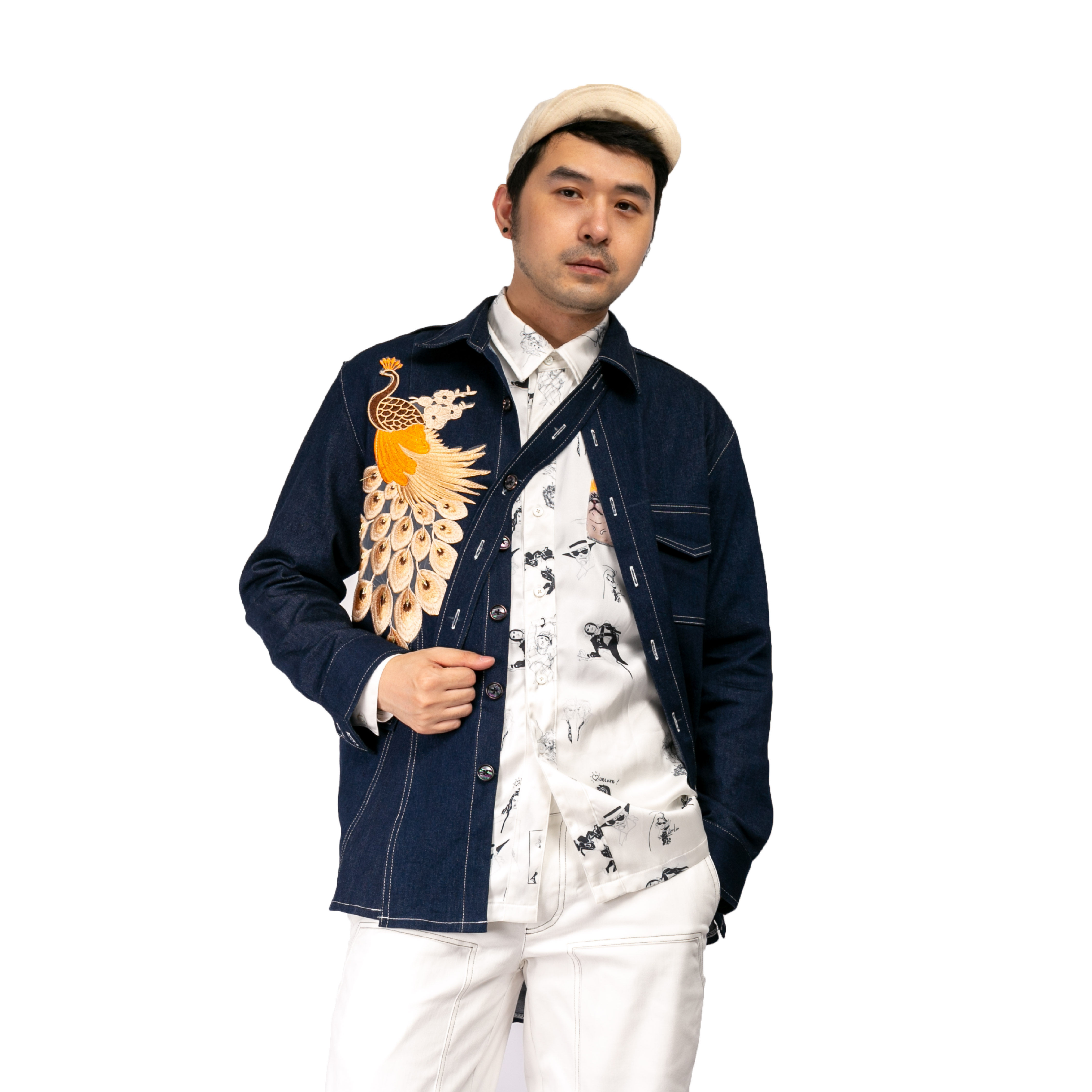 smelt 19ss-j37 中国风孔雀刺绣贴片牛仔夹克衬衫 复古风原创设计