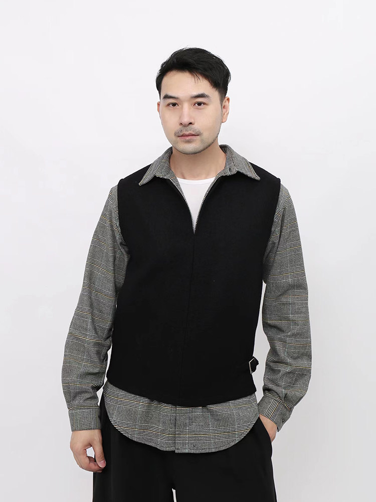 smelt炼街头复古风休闲青年免烫v领套头修身羊毛百搭纯色坎肩马甲