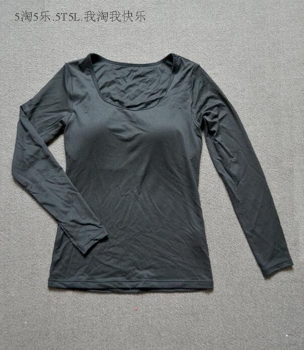 两件包邮日本原单优*带bra top 8分袖u领h料保暖打底衫 发热内衣