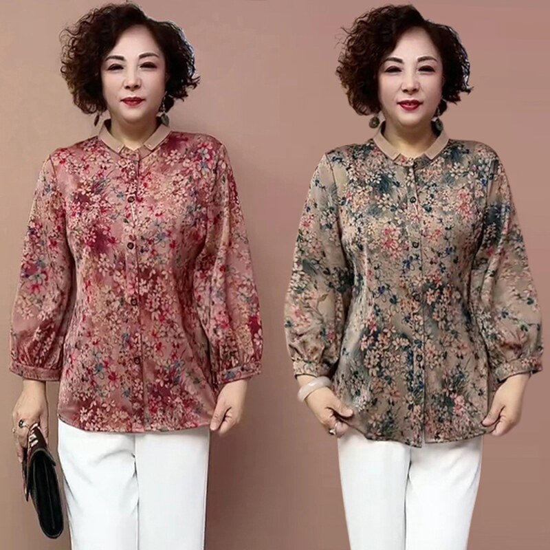 中老年妈妈装仿真丝薄款大码衬衫
