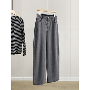 篙级烟灰色~渠道货M家jin口全棉空气感香蕉裤牛仔长裤阔腿裤春秋