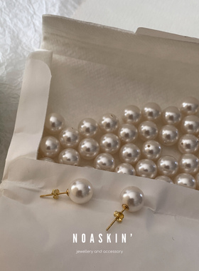 不要问 人气施家珍珠耳钉ins博主Fever同款大灯泡正圆强光纯银