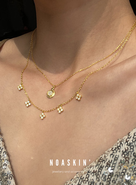 纯银镀金超厚镀层花朵项链