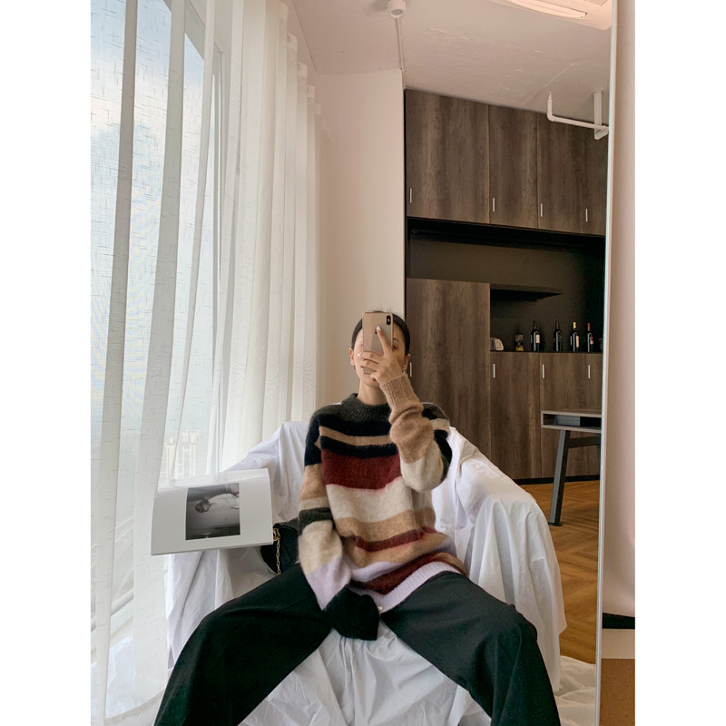 its tong馬海毛毛衣女彩色條紋新款寬松中長款針織衫套頭在類目 女裝/女士精品, 毛衣中 - 來自Buy2taobao.com提供專業的淘寶代購服務