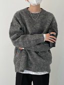 圆领毛绒针织 宽松版 秋冬新韩版 时髦潮流复古渐变柔软毛衣男士